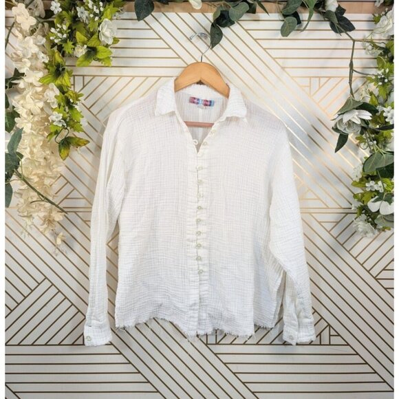 URBAN OUTFITTERS Women's Gauze Button Up Romantic Top Long Sleeve Boho White SM - Picture 1 of 7